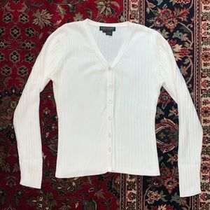 White Cotton Ribbed Cardigan small